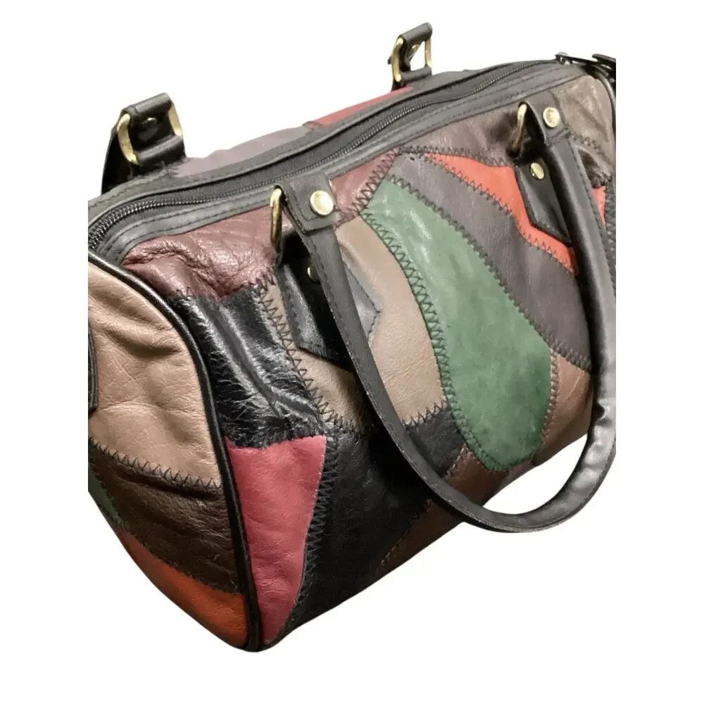 Vintage Purse Women’s 1Size 1980’ Patchwork Leather Satchel With Crossbody Strap